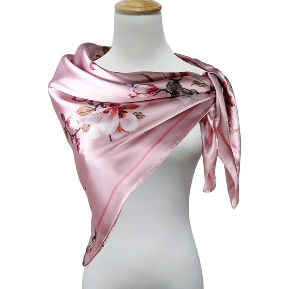 🆕 Women Pink Satin Square Silk Hair Scarves Wraps Smooth Natural Fashionable - Picture 2 of 6